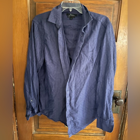 Marc Anthony Luxury Navy Indigo Dark Chambray Long Sleeve Shirt Slim Fit L - Picture 1 of 4